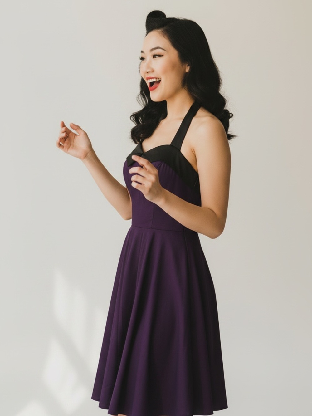 Dressystar Purple Halter Corset-Back Retro Dress, Purple/Black, XS, NWT - Picture 2 of 8